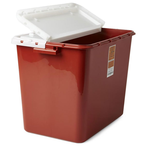 Medline Biohazard Containers Red, 10 Gallon with Hinged Lid. Each