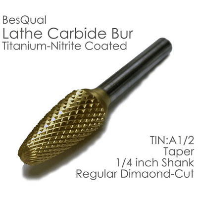 BesQual A-1/2 Taper Lathe Carbide Bur 1/4" Shank, BesQual A-1/2 Taper Lathe Carbide Bur 1/4" Shank,
