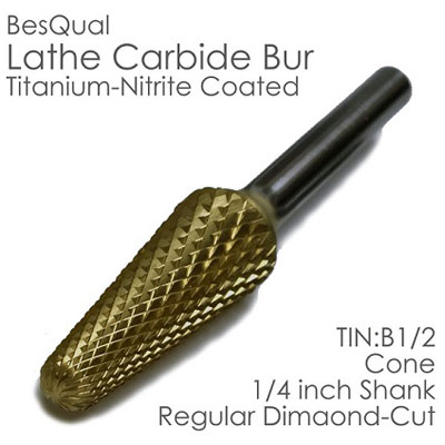 BesQual B-1/2 Cone Lather Carbide Bur 1/4" Shank, BesQual B-1/2 Cone Lather Carbide Bur 1/4" Shank,