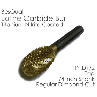 BesQual D-1/2 Egg Lather Carbide Bur 1/4" Shank, BesQual D-1/2 Egg Lather Carbide Bur 1/4" Shank,