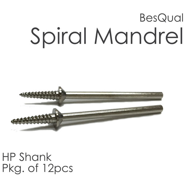 BesQual Spiral Mandrel for Rubber Points/Clasps, HP Shank 2.35mm 12/Pk