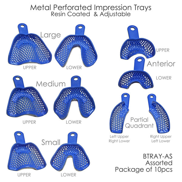 Btrays Resin Coated Impression Trays, Assortment (1 of each, 10 total
