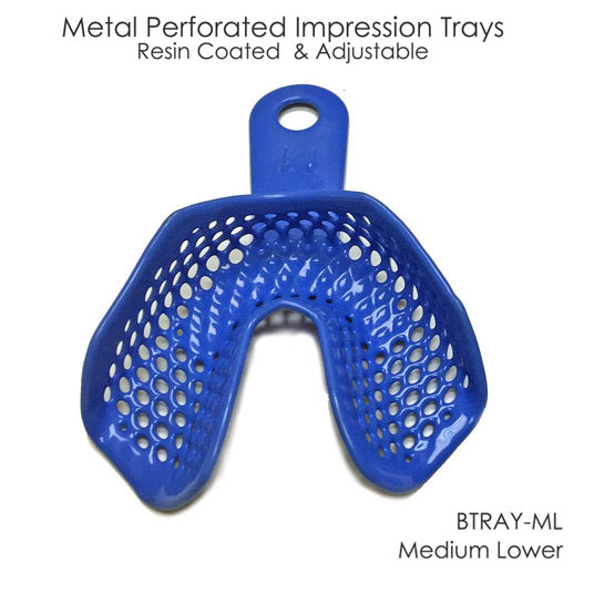 Btrays Resin Coated Trays Medium Lower Arch, Blue 12/Pk. Metal, Resin