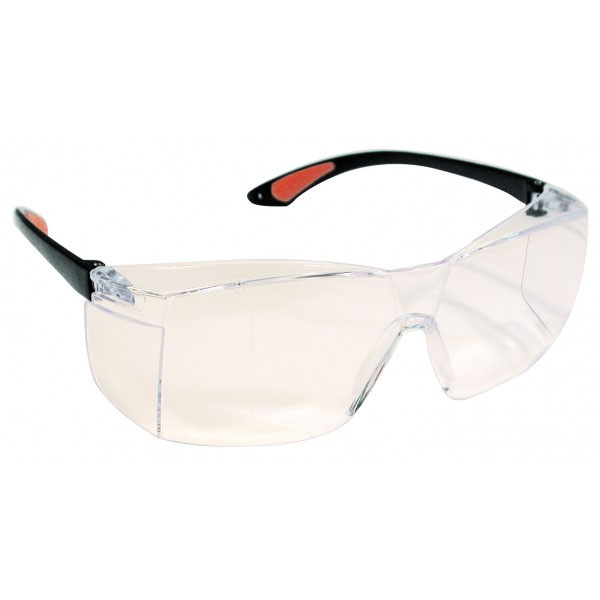 Defend Clear Protective Eyewear, one piece clear lens with black arms