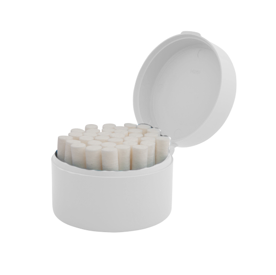 Palmero Cotton Roll Holder Round, White. Base contains over 50 stainless Net32