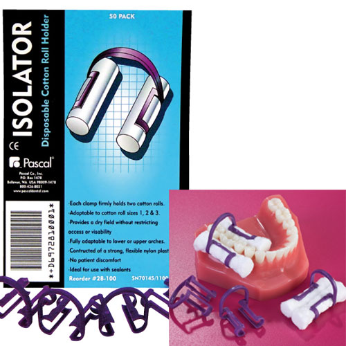 Isolator Cotton Roll Holder, Disposable 100/Bag. Adaptable to cotton