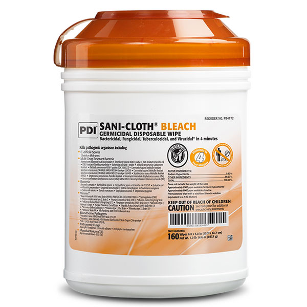 SaniCloth Bleach Germicidal Disposable Wipe, Clinical Size, 6" x 5