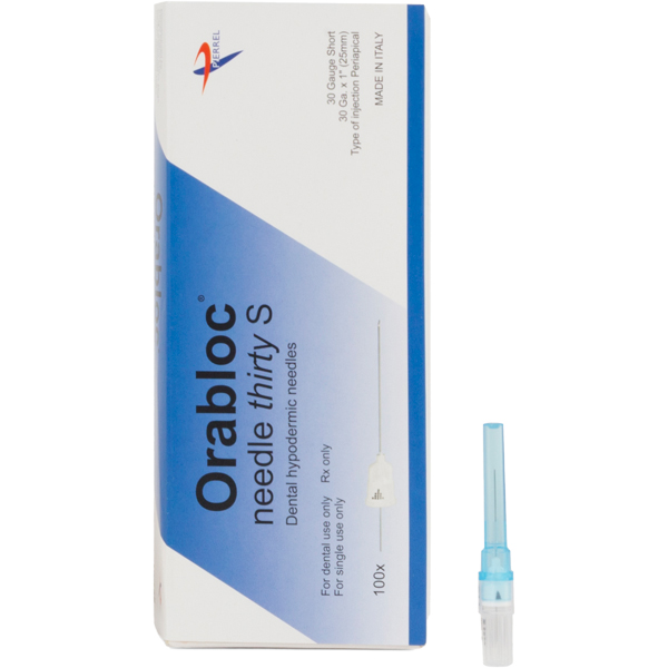 Orabloc Plastic Hub Periapical Dental Needle, 30G Short, Blue, 100/bx