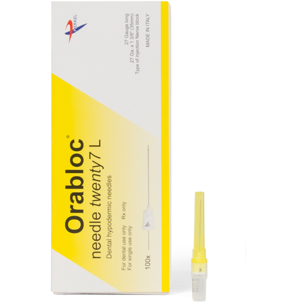 Orabloc Plastic Hub Nerve Block Dental Needle, 27G Long, Yellow, 100/Bx