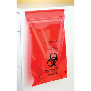 Plasdent Stick-on Red Bio Hazard Waste Bags 9" x Plasdent Stick-on Red Bio Hazard Waste Bags 9" x