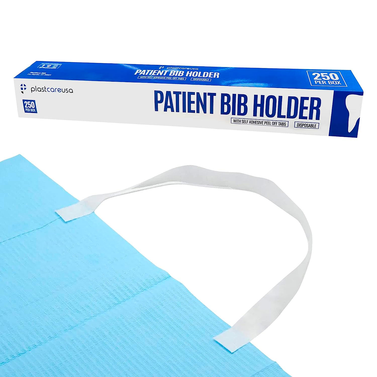 plastcareusa Disposable Bib Holders w/ Easy Peel Self Adhesive Tabs