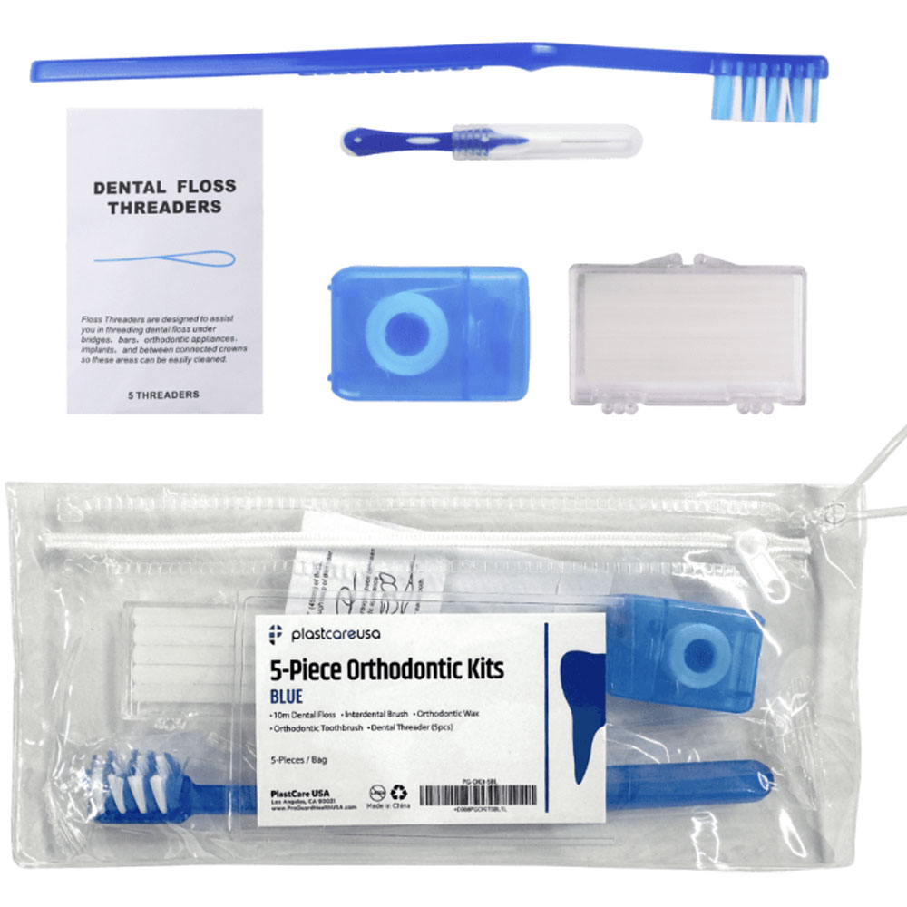 plastcareusa Orthodontic 5 Piece Patient Travel Kit, Blue, Single Kit