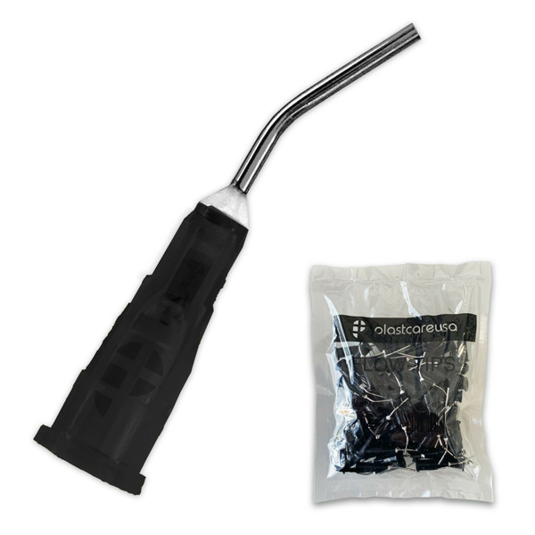 plastcareusa PreBent Needle Applicator Tips, 20 Gauge, Black, 100/Pk