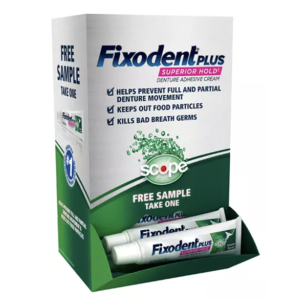 Fixodent Plus Denture Adhesive Dumpbin Sample Package 0.35oz, 50/Pk