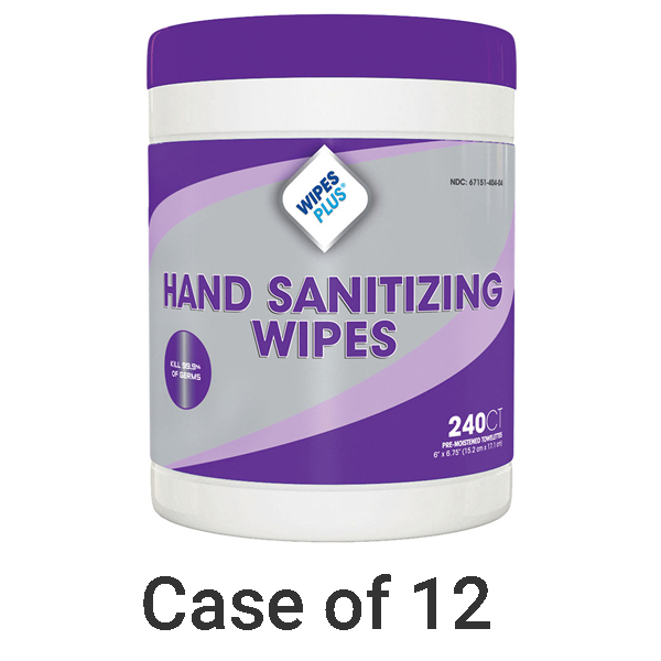 WipesPlus 6” x 6.75” Hand Sanitizing Wipes 12x 240/Can. FDA approved