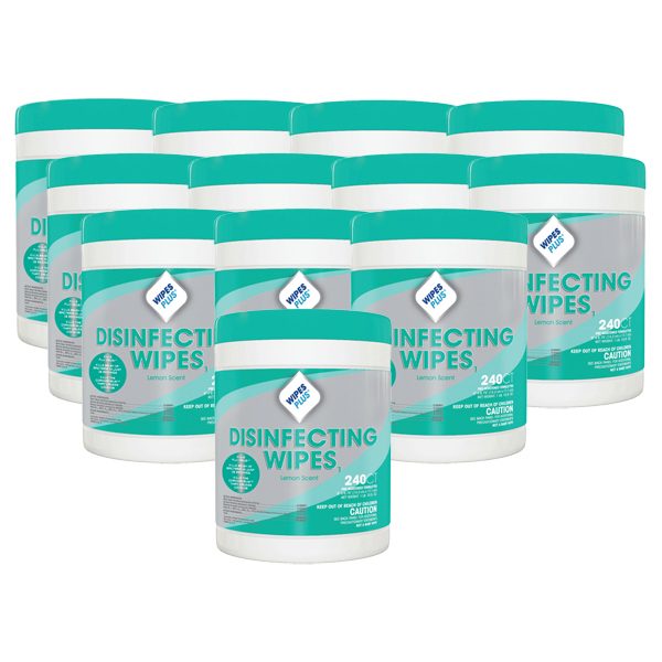 WipesPlus 6" x 6.75" Disinfecting Surface Wipes 12x 240/Canister