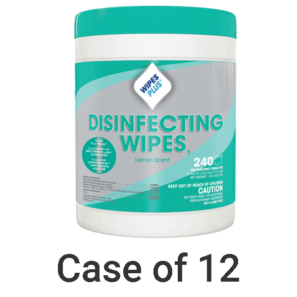 WipesPlus 6" x 6.75" Disinfecting Surface Wipes 12x 240/Canister