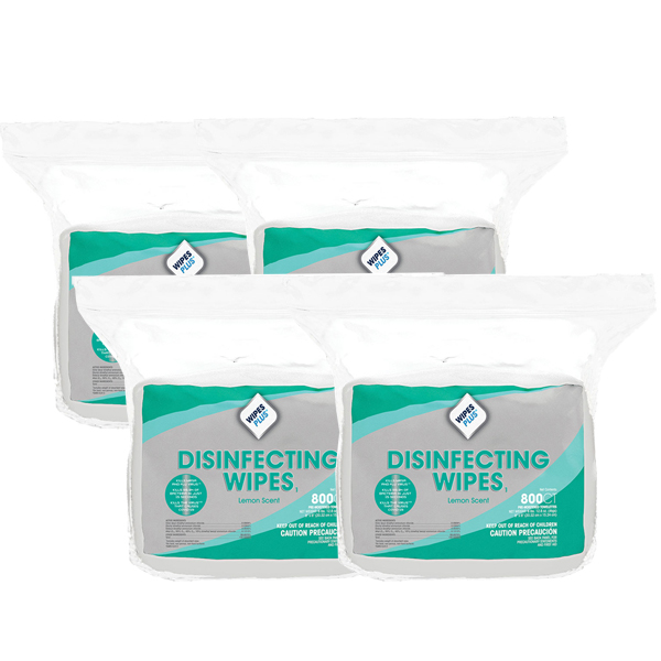 WipesPlus 8" x 6" Disinfecting Surface Wipes, Refill 4x 800/Bag. Lint