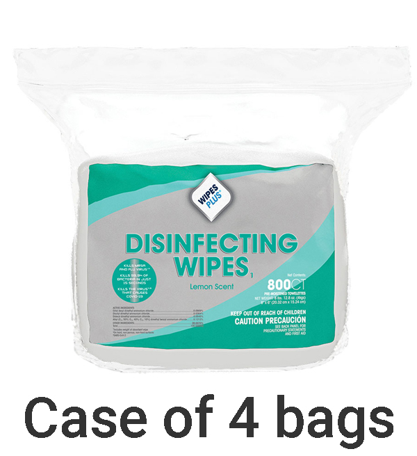 WipesPlus 8" x 6" Disinfecting Surface Wipes, Refill 4x 800/Bag. Lint