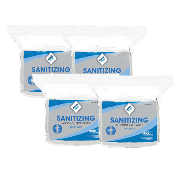 WipesPlus 8"x5" Alcohol Free Hand Sanitizing Wipes Refill 4x 1500/Bag