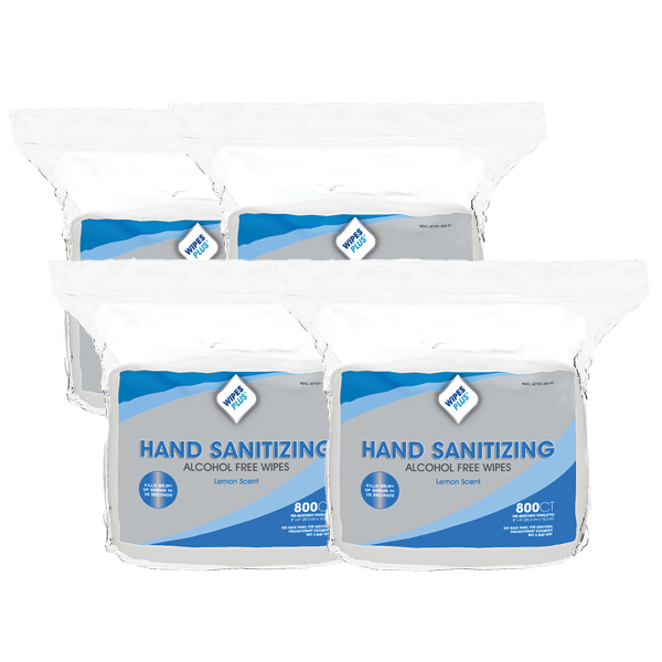 WipesPlus 6"x6.75" Alcohol Free Hand Sanitizing Wipes Refill 4x 800/Bag Dental Supplies