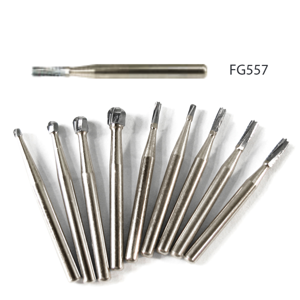 AccuCut FG 557 straight fissure crosscut carbide bur, 100/pk. Premium