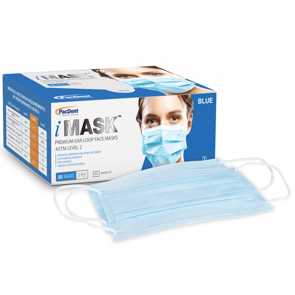 iMask Level 2 Ear-Loop Masks, Blue, 50/Box. Made iMask Level 2 Ear-Loop Masks, Blue, 50/Box. Made