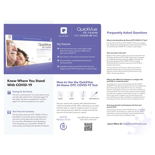 QuickVue AtHome OTC COVID19 Test Kit, 2 Tests/Box Net32