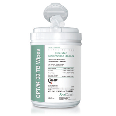 Optim 33 TB Wipes, 6" x 7" wipes, 160 wipes/can. Optim 33 TB Wipes, 6" x 7" wipes, 160 wipes/can.