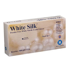 White Silk Nitrile Exam Gloves: LARGE 100/Bx. Whi White Silk Nitrile Exam Gloves: LARGE 100/Bx. Whi