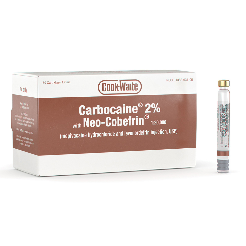 CookWaite Carbocaine 2 Mepivacaine HCL with NeoCobefrin 120,000 Box