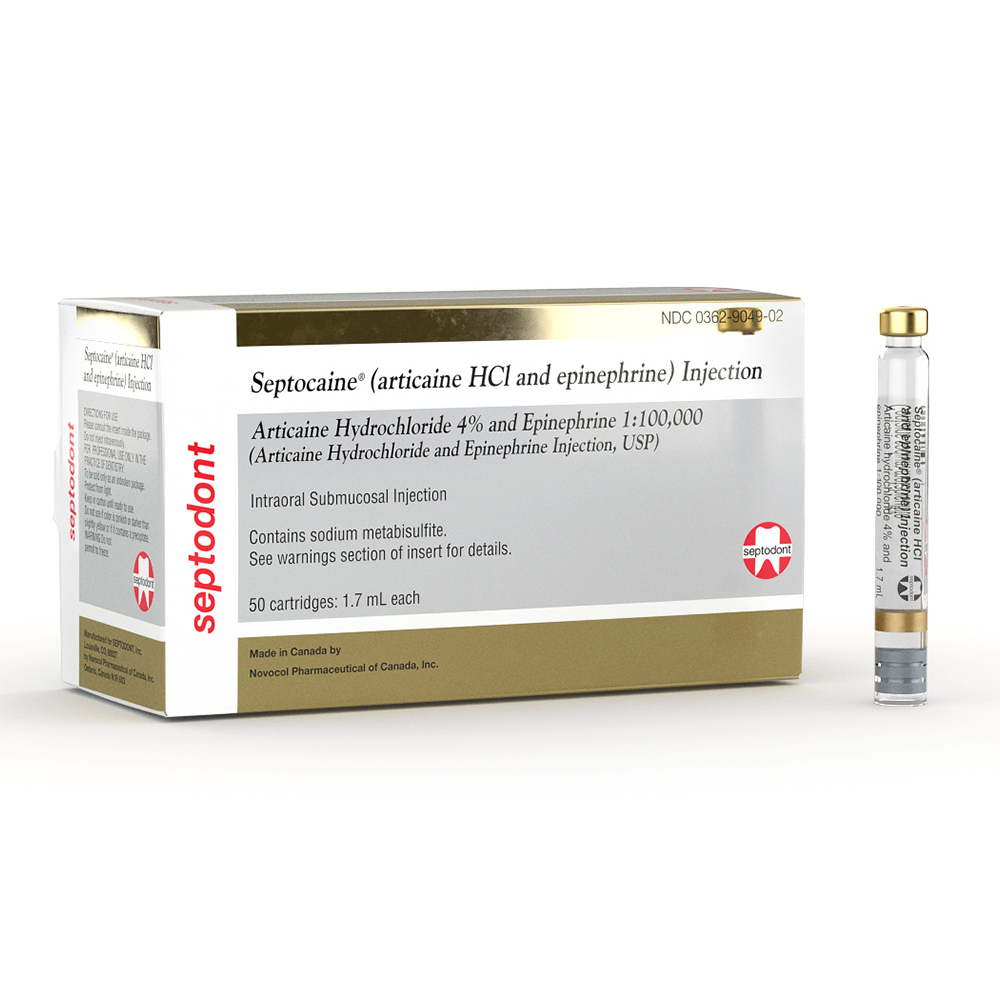 Septocaine Articaine HCL 4 with Epinephrine 1100,000 Cartridges Box