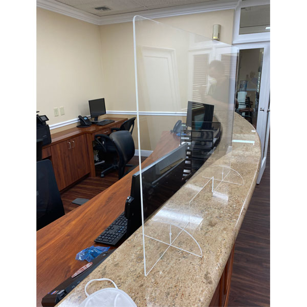 Signature Front Desk Sneeze Guard. Freestanding clear acrylic shield 32