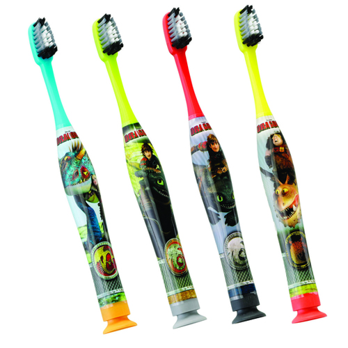 GUM Dragons Manual Toothbrush 6/pk with Suction Cup, Soft, 4 Assorted