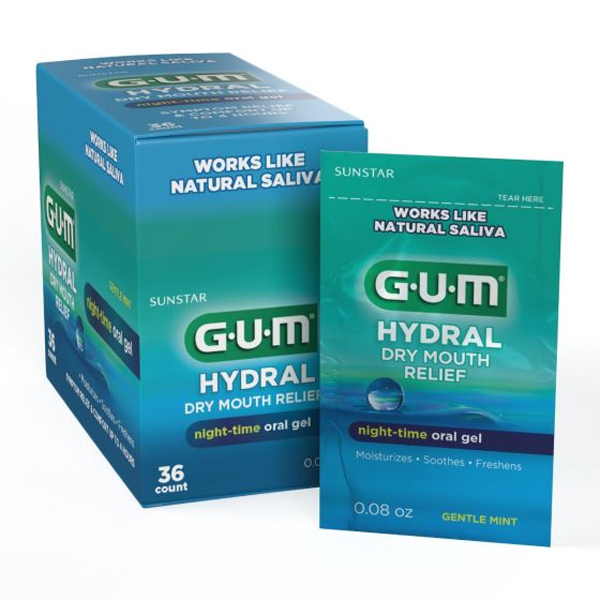 GUM Hydral NightTime Oral Gel, Dry Mouth Relief 0.8oz Sachets 36/Box