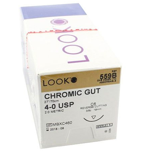 Look 4/0, 27" Chromic Gut Absorbable Suture with Look 4/0, 27" Chromic Gut Absorbable Suture with