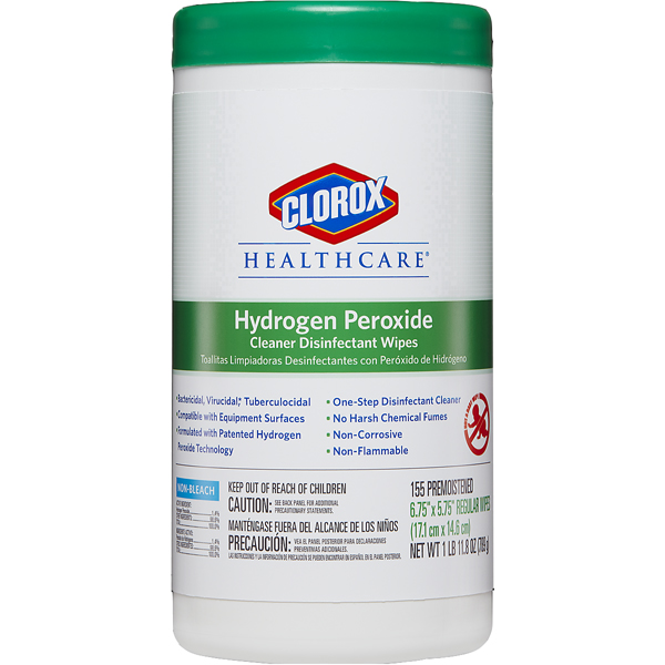 Clorox HealthCare Hydrogen Peroxide Wipes 155/Can. 5.75" x 6.75". Non