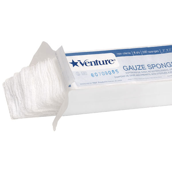 Venture 3" x 3" 12 ply All Gauze Sponges 5000/Cas Venture 3" x 3" 12 ply All Gauze Sponges 5000/Cas