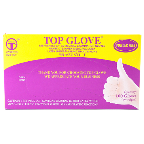 Top Glove Latex Examination Gloves White Small 100/Box. Beaded Cuff