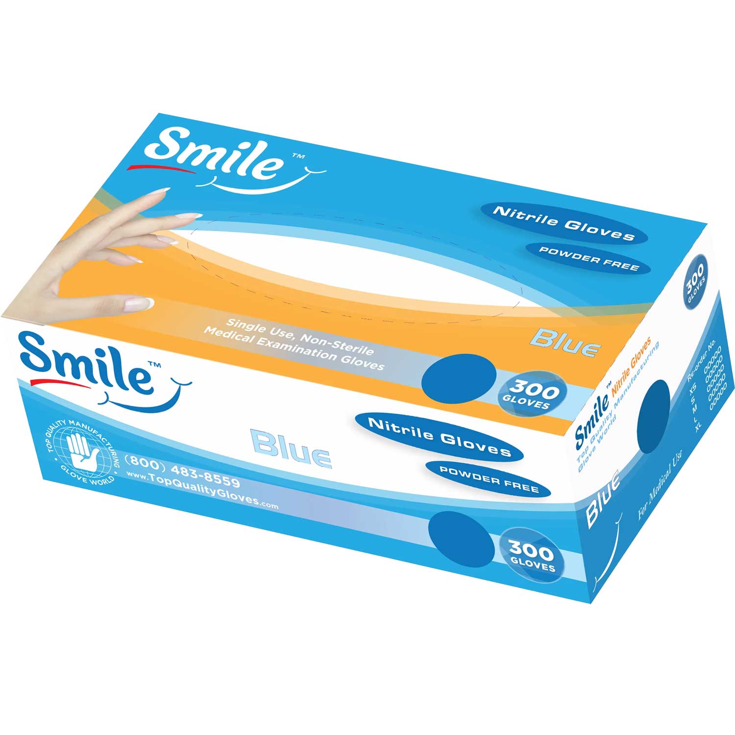 Smile Nitrile Exam Gloves, Powder Free, Medium, Blue, 300/Box | Net32