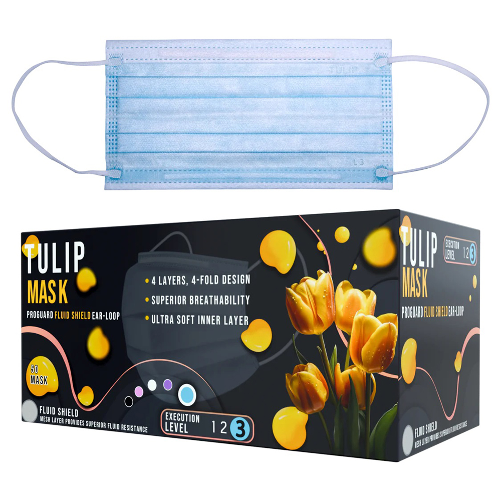 Tulip 4-Ply 4-Fold ASTM Level 3 Surgical Masks, Blue, 50/Box | Net32