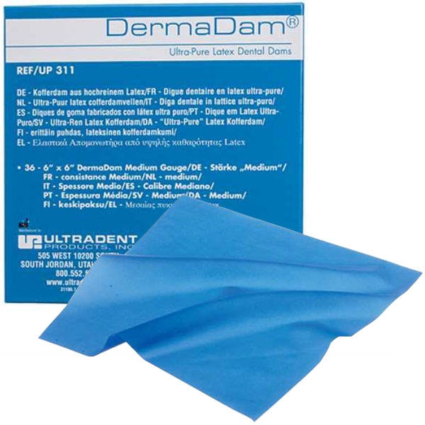 DermaDam Rubber Dam, Latex 6" x 6" (15cm x 15cm) Medium .20mm BLUE 36