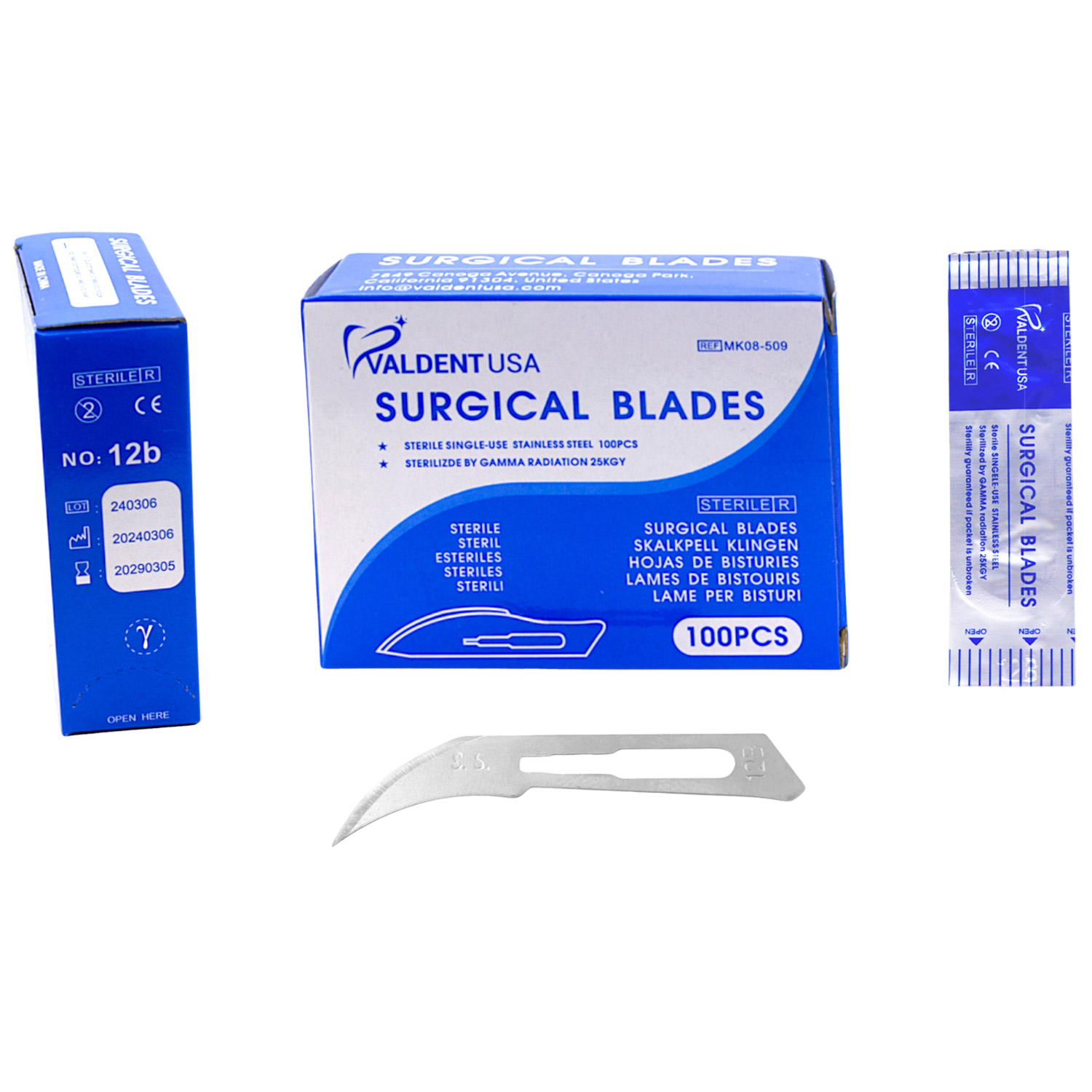 Valdent USA #12B Sterile Surgical Blades, Stainless Steel, Box of 100 ...