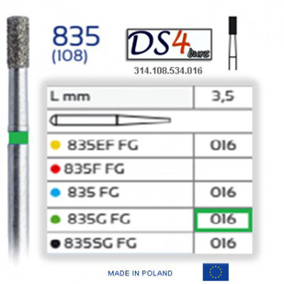 DS4 Burs FG #835.016 Cylinder, Diamond Bur Coarse Grit, Green , Pack of ...